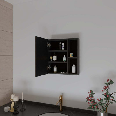 Armoire à pharmacie rectangulaire à 1 tablette avec miroir Wengue noir Whirlwind