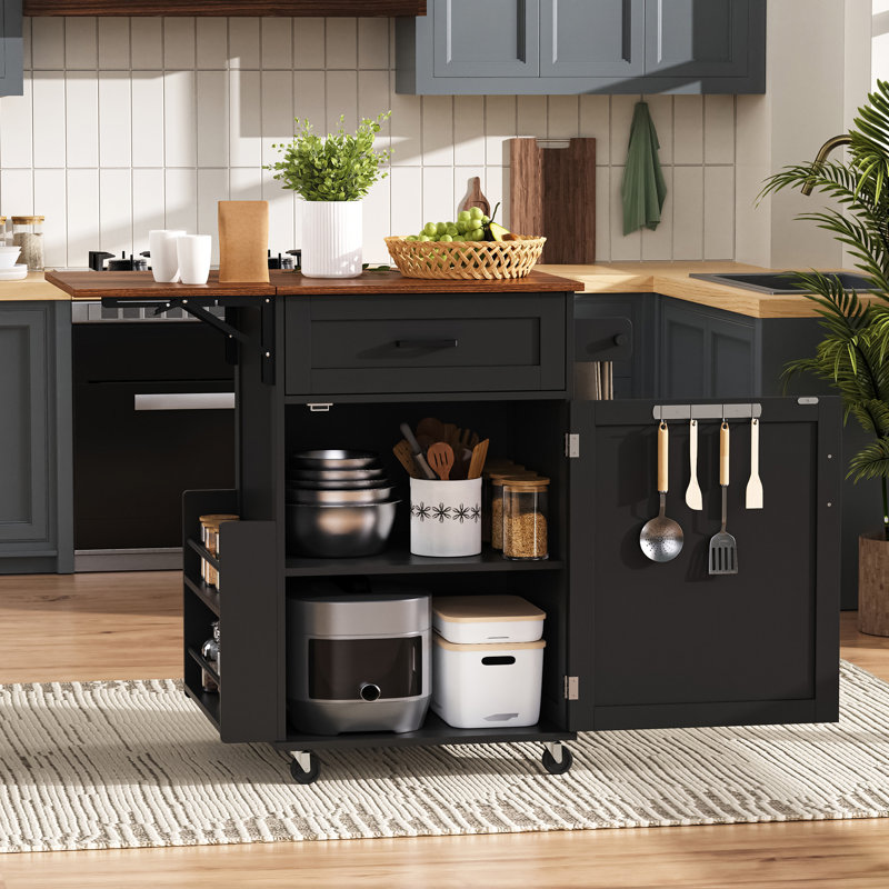 Spacious Farmhouse Kitchen Island Cart, Mdf & Adjustable Design For Home