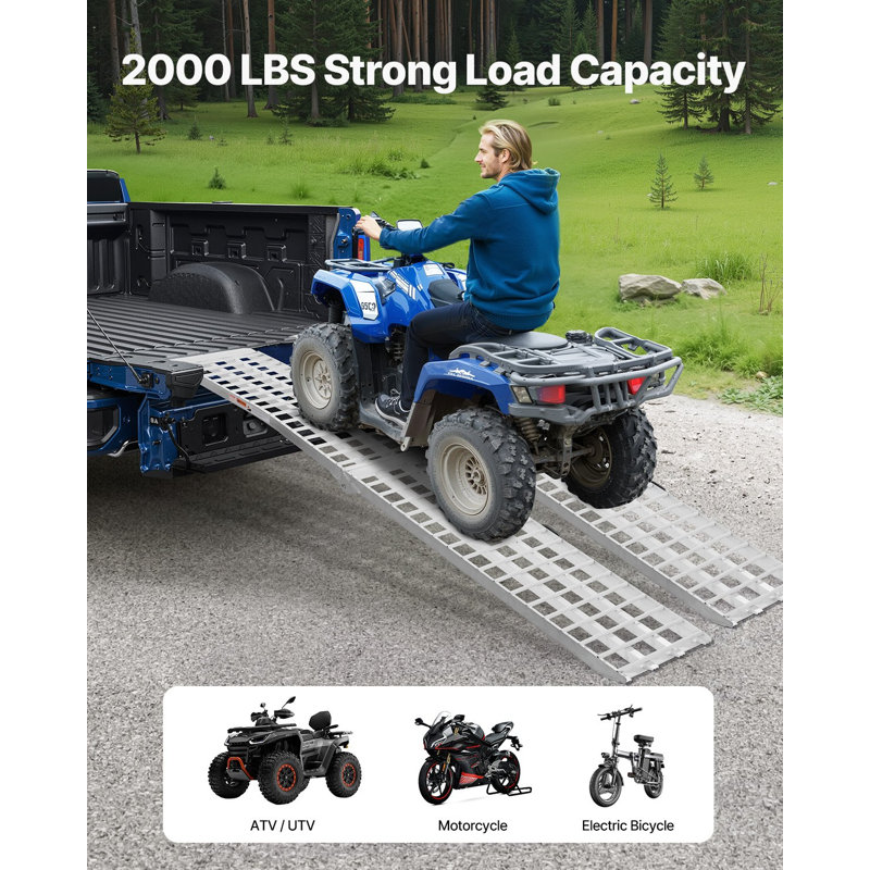 Rampes en aluminium, 2 000 lb, rampes robustes 2 pièces avec surface de rampe plus large, rampe de chargement stable universelle avec poignées, adaptée pour VTT, UTV, moto, vélo électrique, etc.
