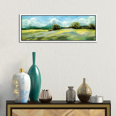 Lavender Breeze Panel Green 1 Piece Panoramic Wall Art on Canvas