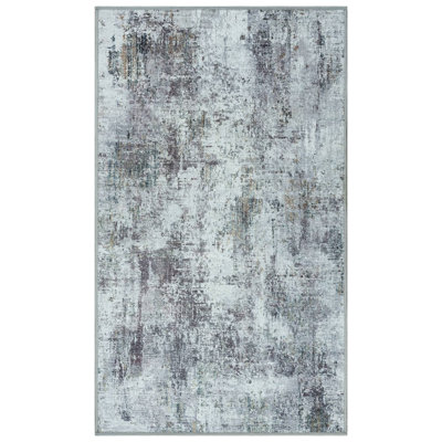 GLN Contemporary Collection - Modern Machine Washable Area Rug, Non Slip, Abstract, Living Room, Bedroom, Bathroom (Gray)