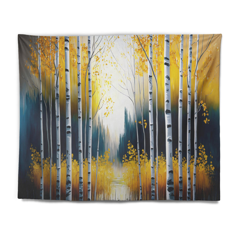 Tapisserie en polyester avec bouleaux dorés en polyester by the River III, H 32 po x l 39 po