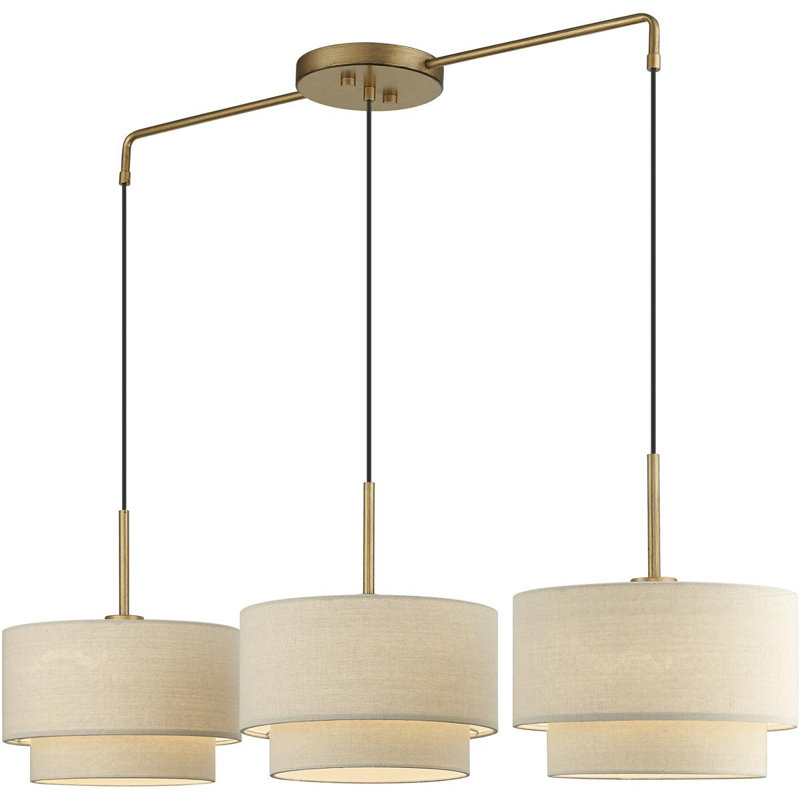 Luminaire suspendu cylindrique à 3 lumières DEL, Feuille d'or antique