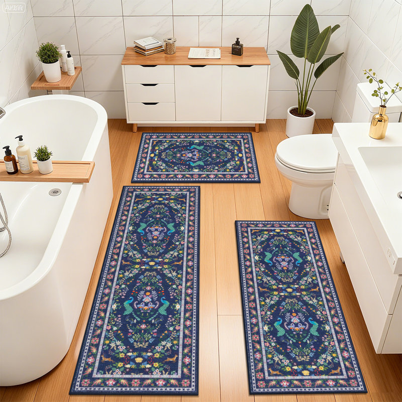 Tapis de cuisine antidérapant lavable à la machine, Bleu / Vert