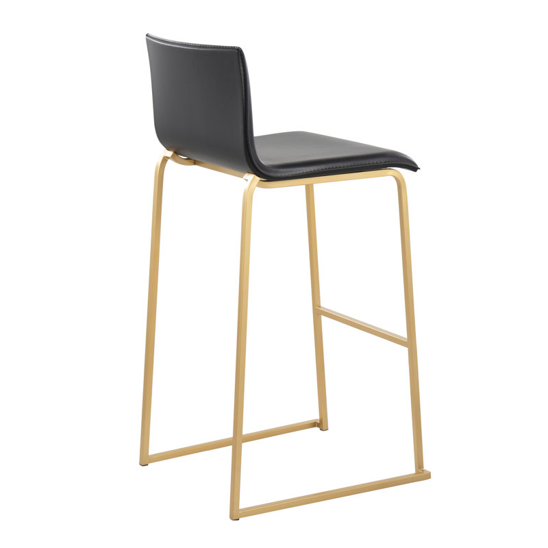 Modern Gold Steel And Black Faux Leather Barstools - Set Of 2 | Gift Idea, Noir