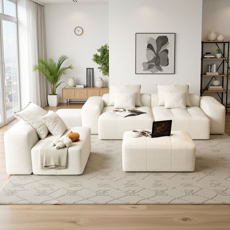 Canapé modulaire surdimensionné 184 po 184 po, canapé 4 places en chenille scintillante avec 6 coussins et aucun assemblage requis