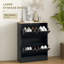Armoire à chaussures mince pour le vestibule, armoire de rangement pour chaussures moderne cachée avec 2 tiroirs rabattables et tablettes réglables pour 12 paires de chaussures, noir