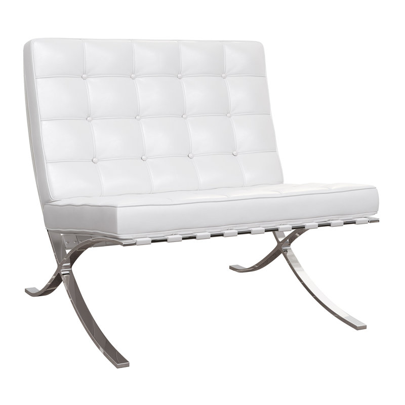 Chaise longue capitonnée en cuir italien 32 po blanc et argent
