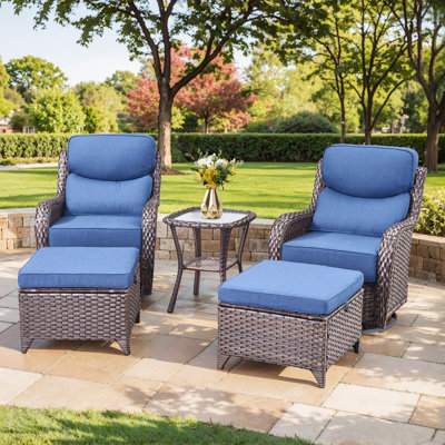 Meriline 5-Piece Outdoor All Weather Wicker Patio Conversation Set With Side Table