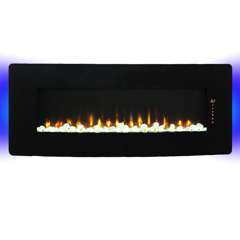 48" Curved Wall Mounted Electric Heating Fireplace - 1400W Heat, Multi Color Backlight, Double Protection Device With Remote Heat Output, 4 Backlight Colors, Timer Function, Powder Coated Finish, Vent