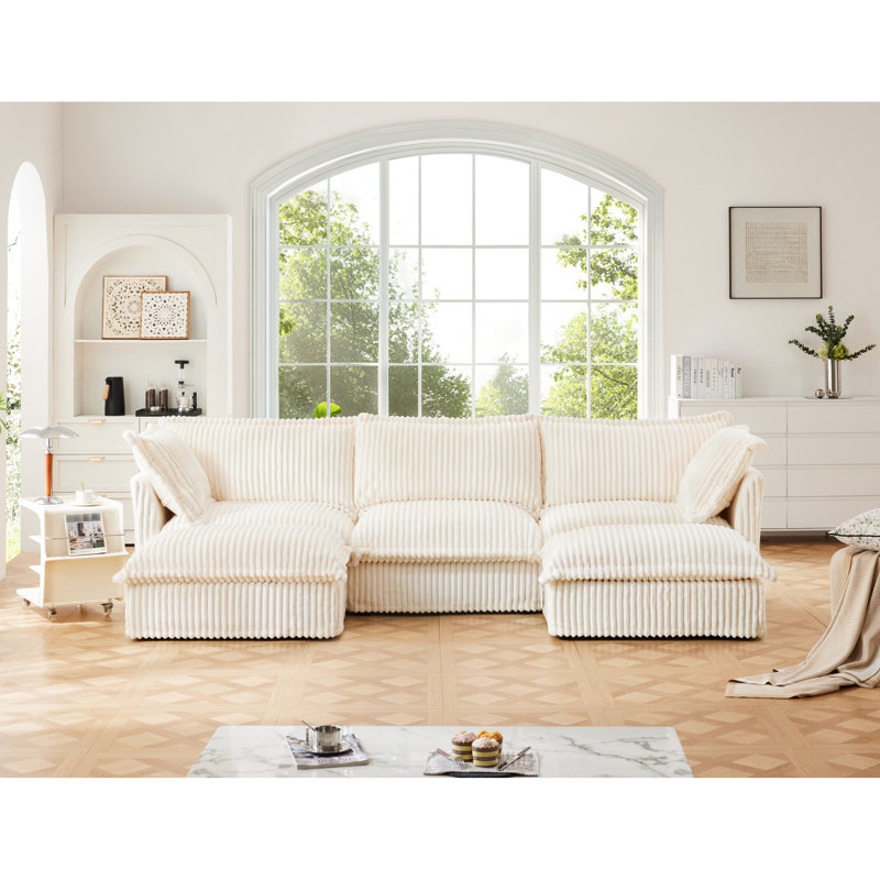 Canapé modulaire en U crème, siège profond 3 places avec nuage pratique et luxueux pour plusieurs coussins, élégant