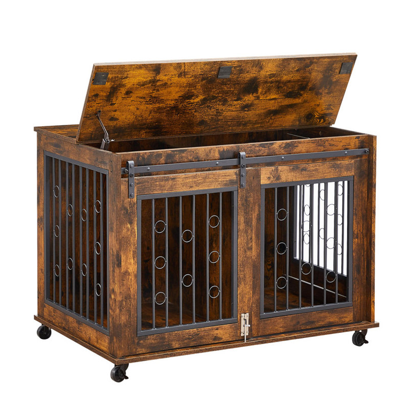 Cage pour chien avec porte coulissante pour 2 chiots | Brun rustique | L 39,37 po x P 25,20 po x H 28,94 po | Chenil en bois avec conception verrouillable | pour petites et moyennes races