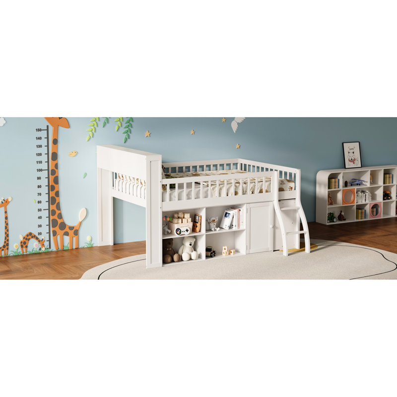 Full Size Loft Bed With Led Lighting And Storage Shelves, Safe Comfortable For White Headboard Storage, Modern Versatile ' Sleep Areas