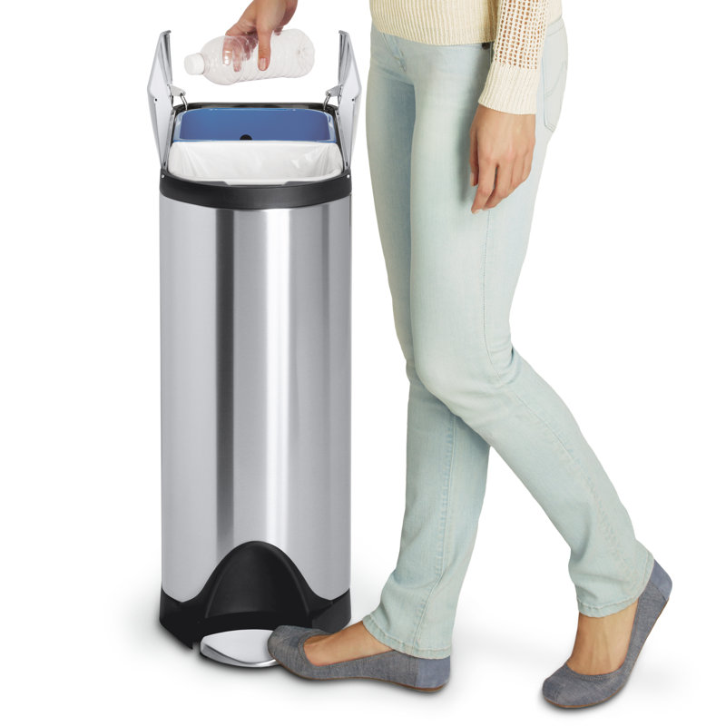 simplehuman 40 Liter / 10.6 Gallon Dual Compartment Butterfly Lid Kitchen Recycling Step Trash Can