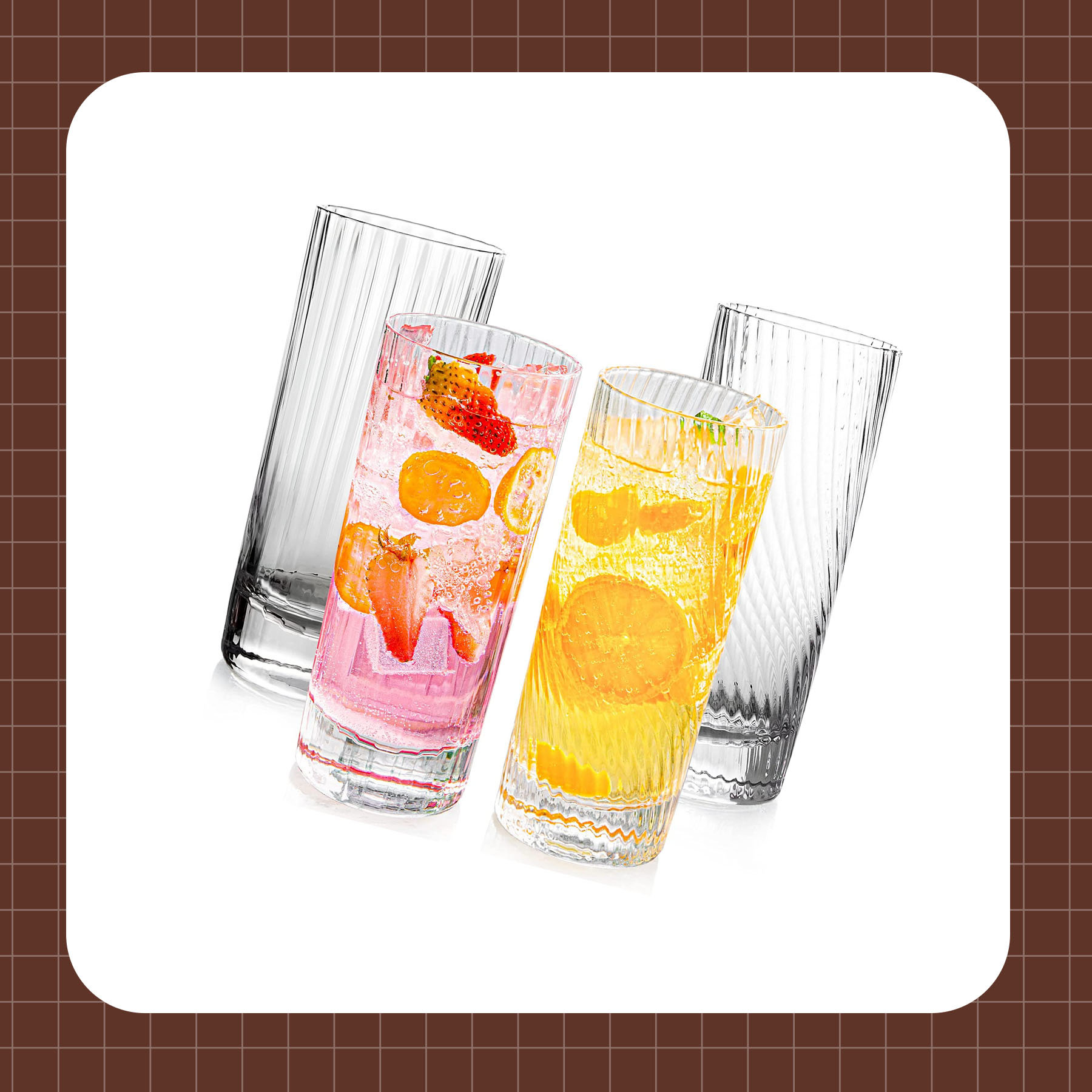 Godinger Highball Glasses, Tall Drinking Glasses for Water, Juice,  Cocktails, Beer or Wine - Set of 4