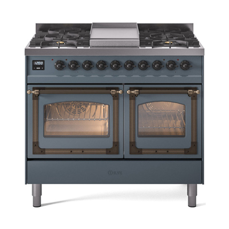 ILVE Nostalgie II Noblesse 40 in Dual Fuel Range, Blue Gray/Bronze, Natural Gas