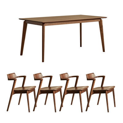 Simple Rectangular Black Walnut Dining Table Set