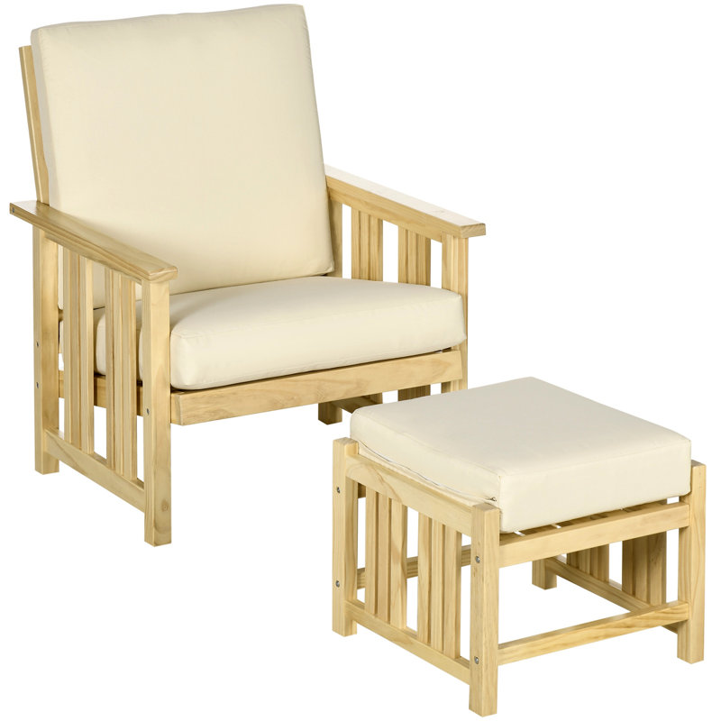 Ensemble de mobilier de patio, fauteuil d'extérieur en bois avec repose-pieds, méridienne d'extérieur rembourrée 2 pièces, fauteuil avec repose-pieds