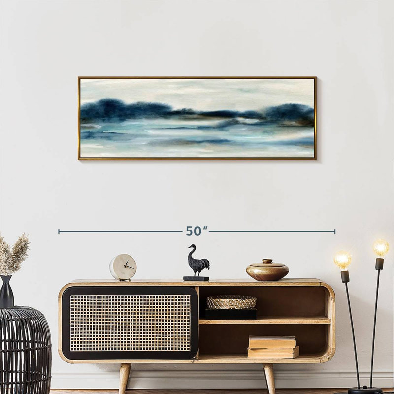 Vue panoramique sur la baie, 43 po x 15 po, Cadre flottant doré