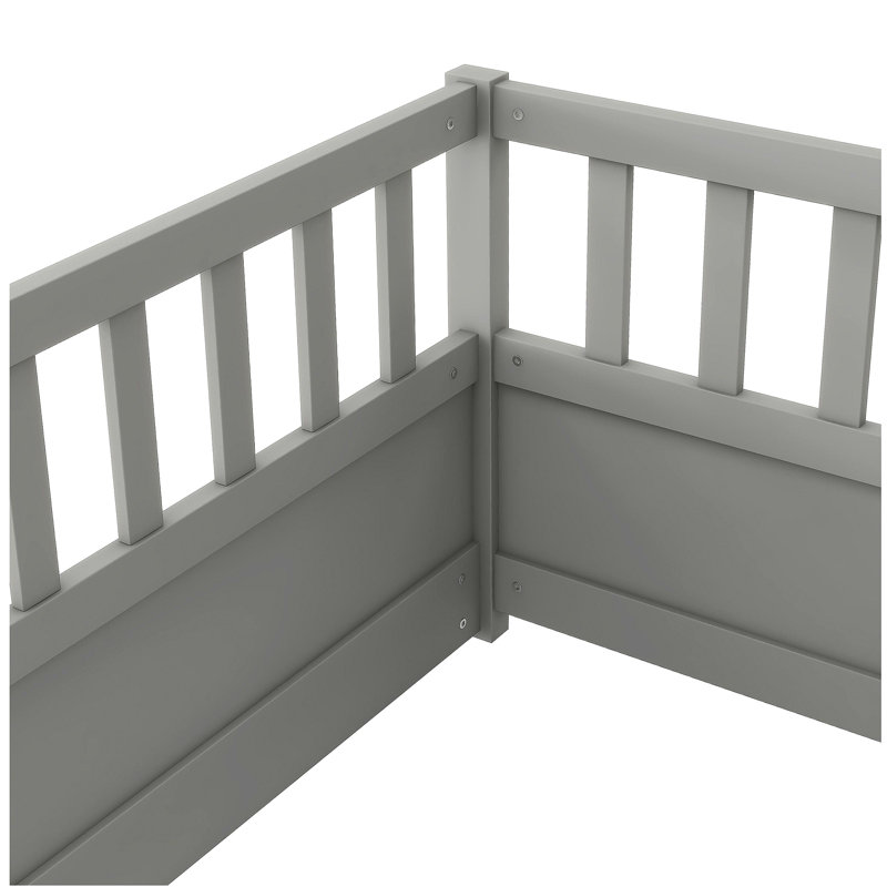 Twin Size Floor bed, integral construction with super high security barrier, door, children's floor bed frame, Montessori wooden children's floor bed, Grey