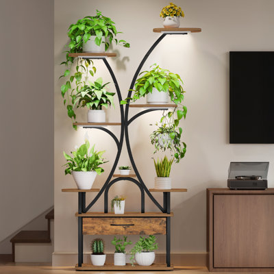 Plant Stand Indoor with Grow Lights, 9-Tier Plant Shelf with 4 RGB LED Lights, 164 cm Tall Flower Stand with Color and Timing Adjustable for Living Room, Balcony 
