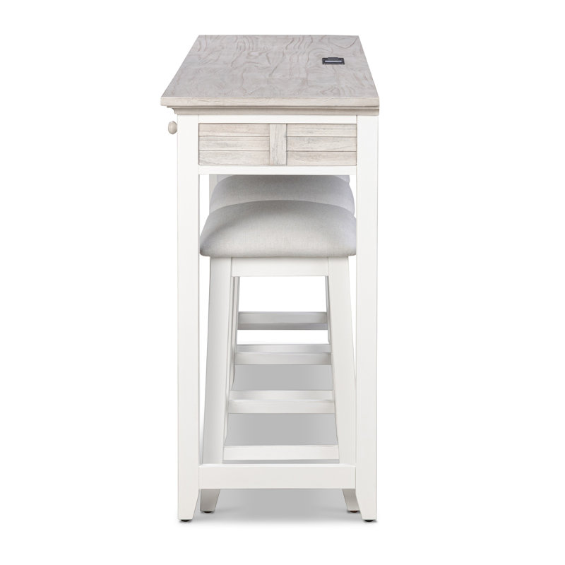 Console - 3 tiroirs et 3 tabourets - finition gris pommelé et blanc, Blanc, Dapple Gray