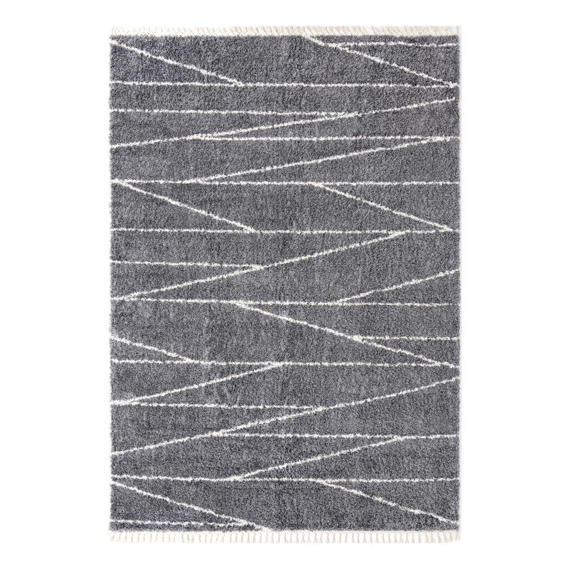Tapis gris à rayures Ananya, Rectangle de 10 pi x 14 pi