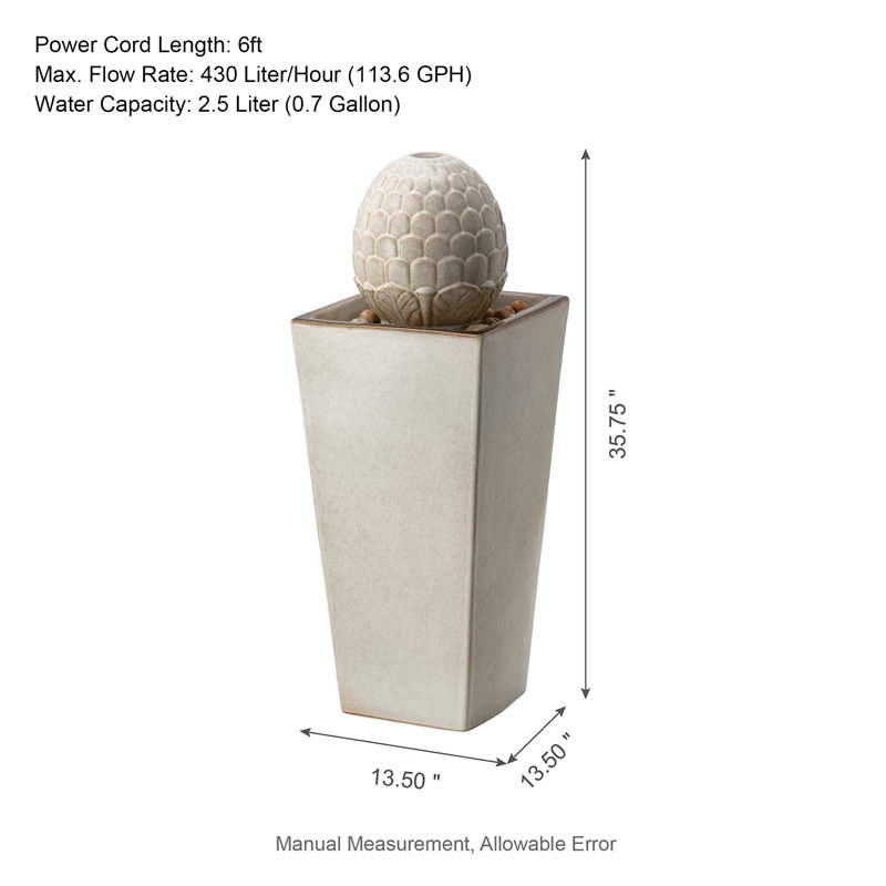 Ferrigno Weather Resistant Floor Fountain with Light, Beige