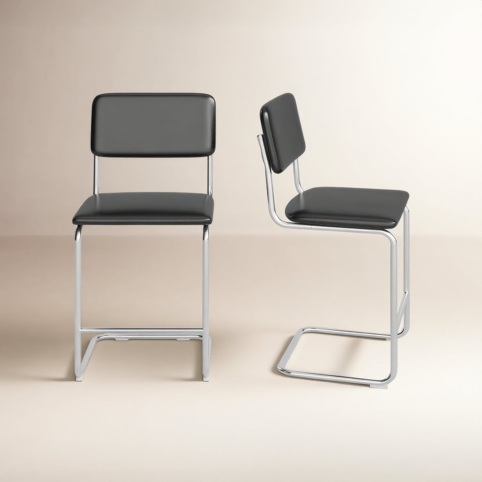 Walsh Bar and Counter Stool, Midnight Black Vegan Leather, Counter Stool (24” Seat Height)