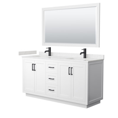 Meuble-lavabo double autoportant de 66 po avec plateau en marbre de culture Miranda