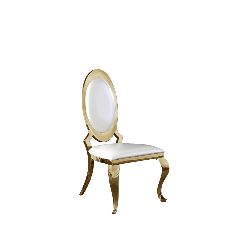 Chaise d'appoint rembourrée à dossier King Louis avec structure en acier inoxydable Amity, Doré, Faux cuir, White