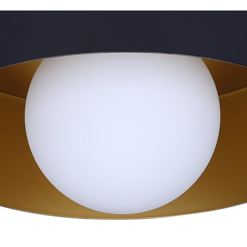 Jindra 12.625 In. 1-Light 60-Watt Contemporary Black Flush Mount With Matte Black With Gold Metal Shade