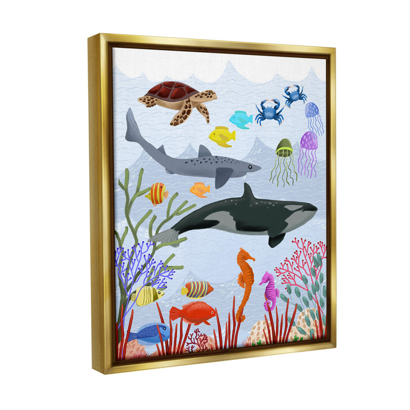 "Aquatic Animals Underwater" par Regina Moore sur toile, Cadre flottant métallique doré, H 21 po x l 17 po