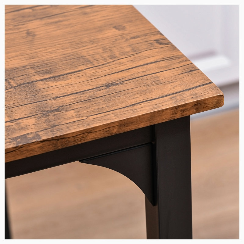 Meco Counter Height Bar Table Set For 4, Square Kitchen Table And Chairs Set With Footrest, Metal Legs, Industrial Dinner Table Set For 4, Walnut,dining table set,dining room set