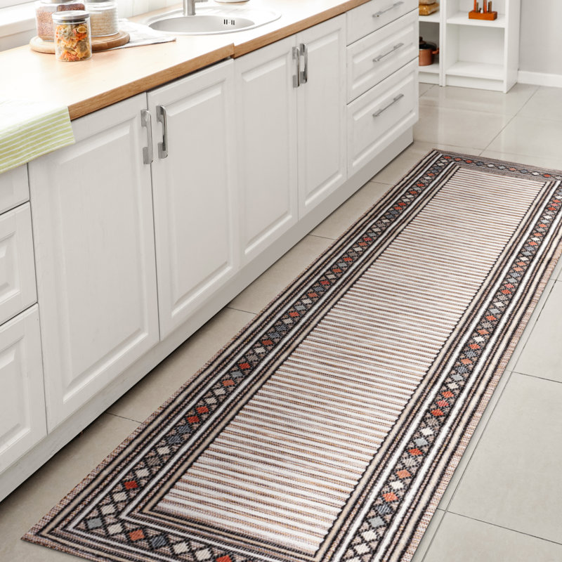 Tapis intérieur / extérieur brun / ivoire Hardit High-Low Modern, Tapis de couloir 2 pi 2 po x 8 pi