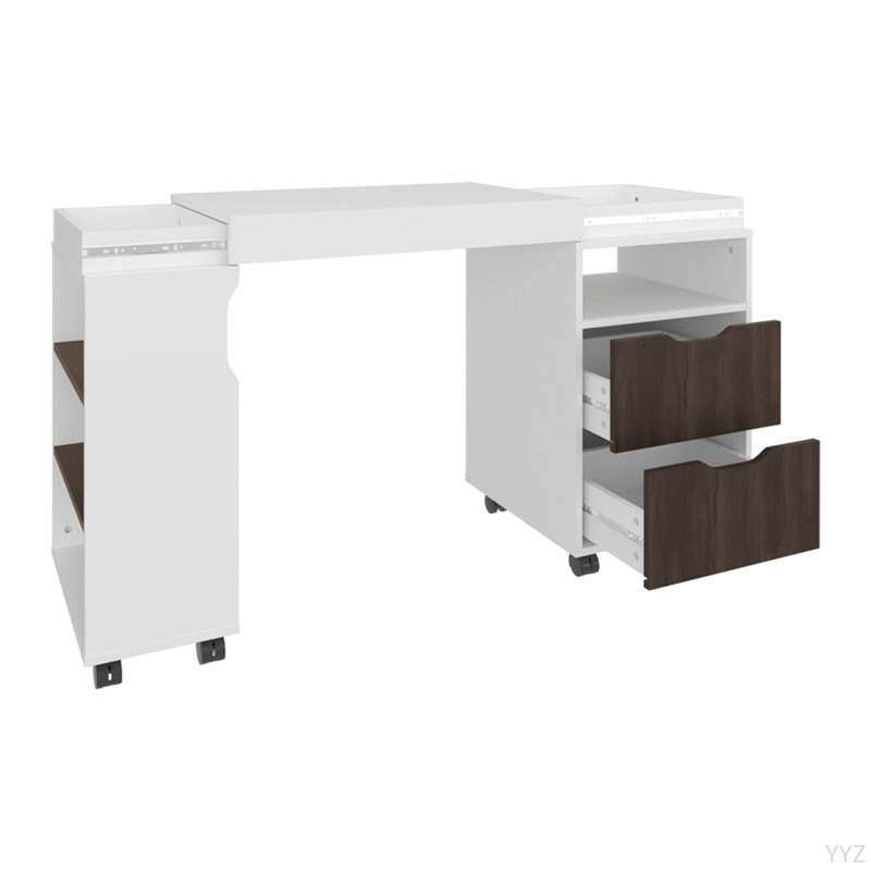 Bureau extensible, blanc / noyer foncé