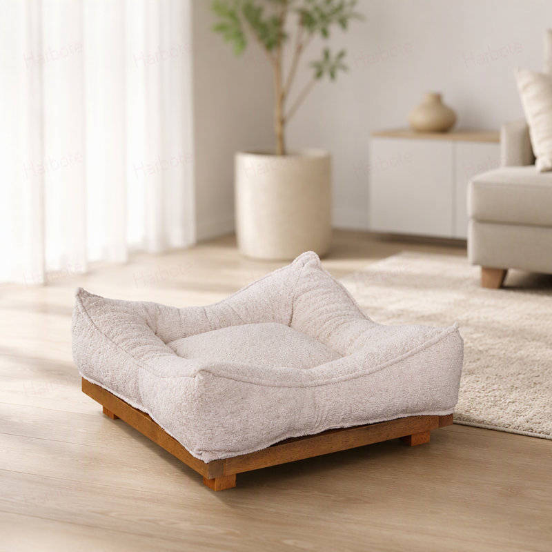 Lit pour chien moelleux et moelleux en similicuir de qualité supérieure, beige, 25