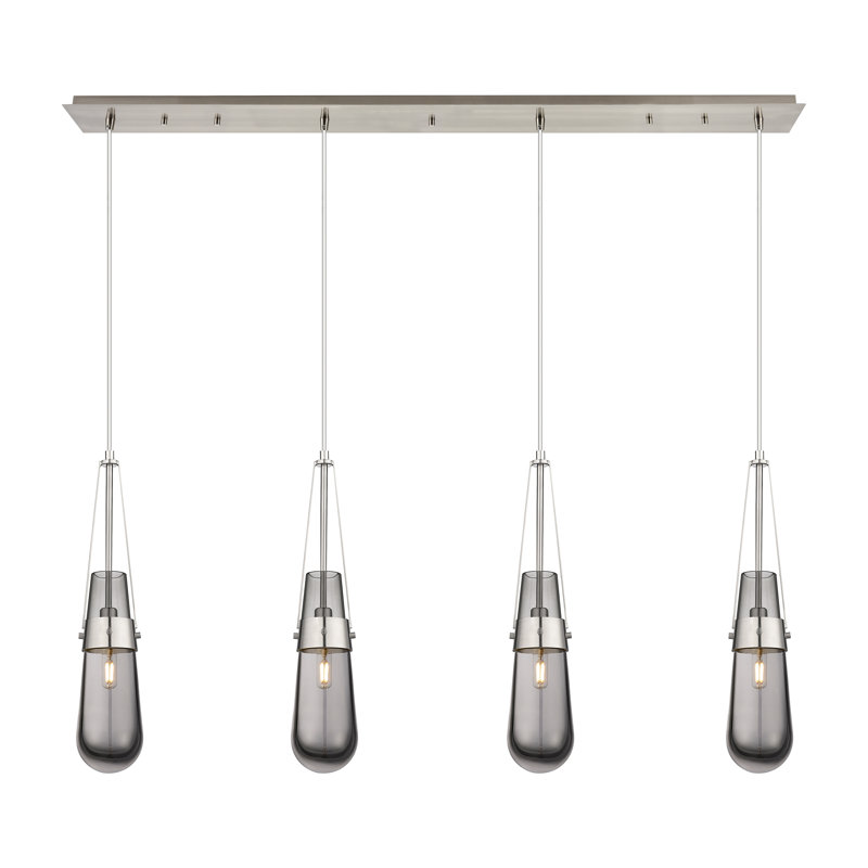 Luminaire suspendu grappe 4 lumières Spradley, Gris fumée clair, Nickel satiné brossé