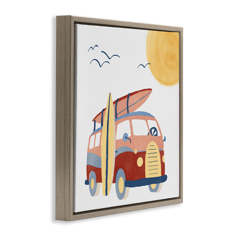 «Summer Surf Bus», art mural encadré flottant par Carrie Cantwell, Cadre flottant orme Montalcino, H 25 po x l 25 po