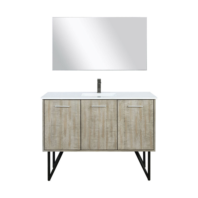 Meuble-lavabo rustique en acacia 48 po X P 20 po D, plateau en marbre de culture, ensemble de robinet en métal et 43 po Miroir