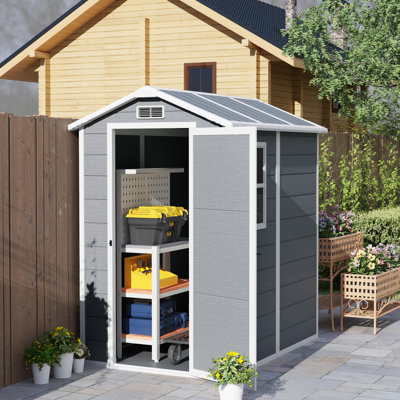 Outsunny 4 x 6ft Garden Shed Plastic Shed with Floor Lockable Door Grey
