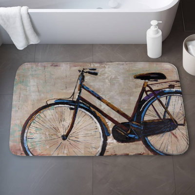Industrial bicycle Bath Mat with Non-Slip Backing - Quick Dry Memory Foam Bathroom Rug - Absorbent - Modern Plush Spa-Style - Machine Washable