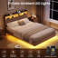 Cadre de lit flottant pleine grandeur avec rangement, station de recharge et lumières DEL, cadre de lit en bois cannelé avec tête de lit de rangement pour chambre à coucher, aucun sommier requis-1153541234