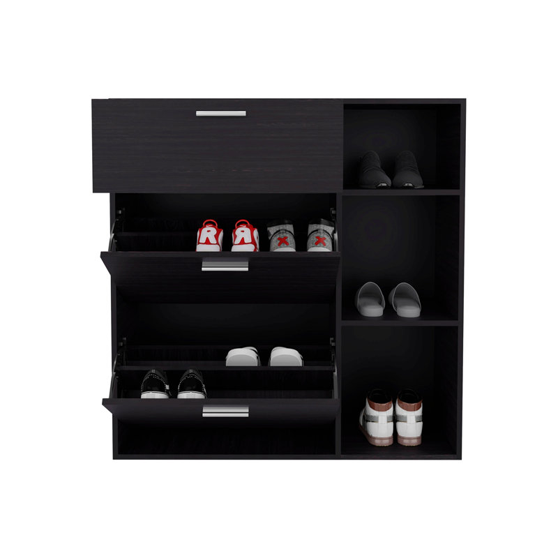 Armoire de rangement à chaussures à 1 tiroir avec 2 tiroirs inclinables, Wengé
