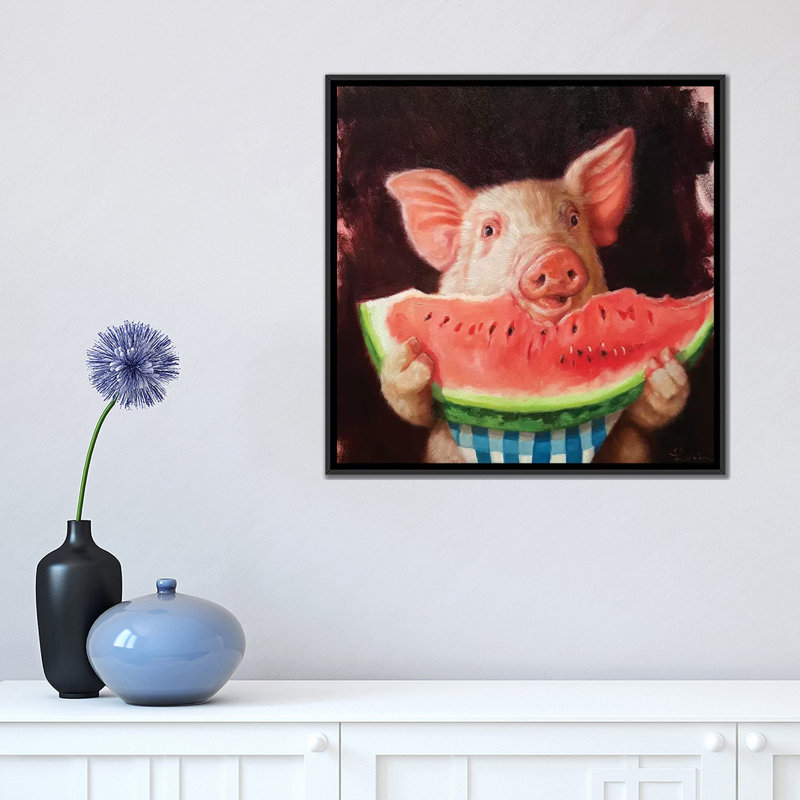 « porc out » sur toile, H 18 po x l 18 po x P 1,5 po, Toile avec cadre noir