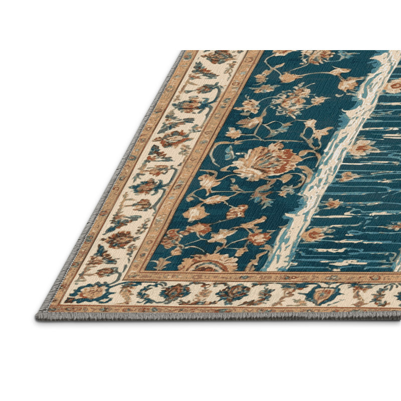Tapis persan gris lavable à la machine, Rond 5 pi