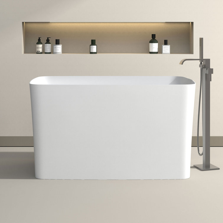 47" Freestanding Soaking Solid Surface Bathtub with Drain & Pipe