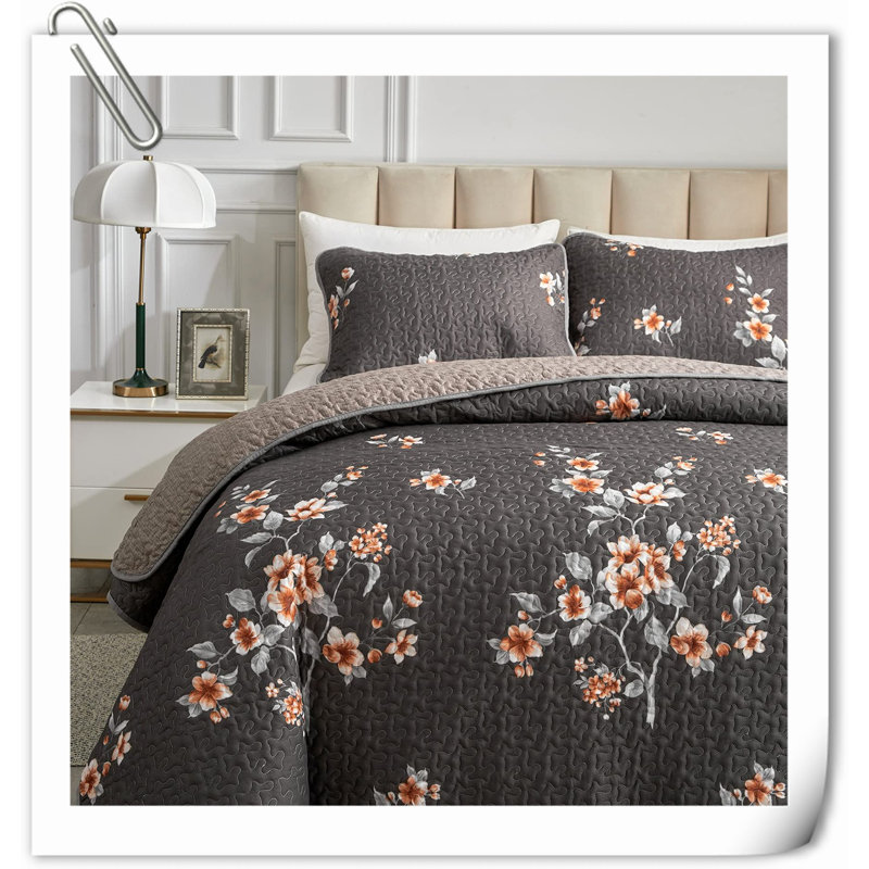 Quilts,3 Pieces Quilt Set, Floral Reversible Bedspread Coverlet Set, Soft Microfiber Lightweight Bed Cover For All Season