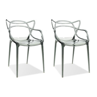 Black Solid back Plastic Chair(Set of 2)