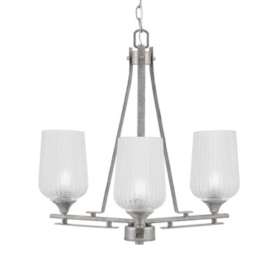 Lustre 3 lumières Uptowne illustré en finition argent vieilli avec verre texturé transparent de 5 po